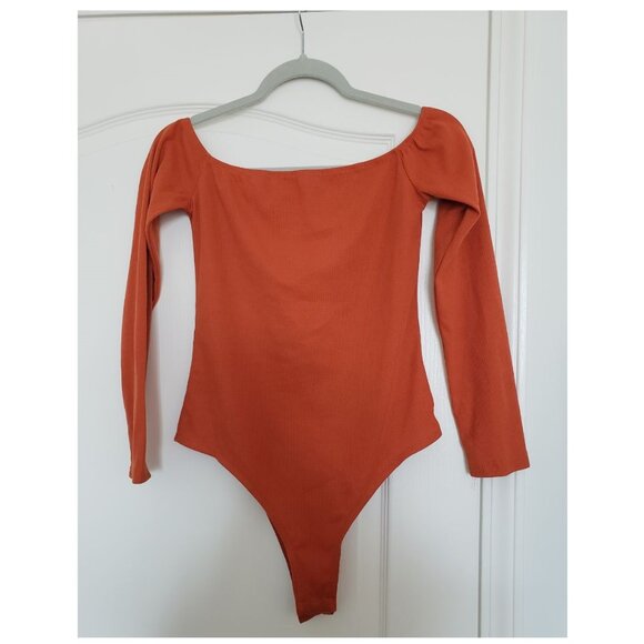Shein ribbed boat neck bodysuit Large Orange - Picture 6 of 9
